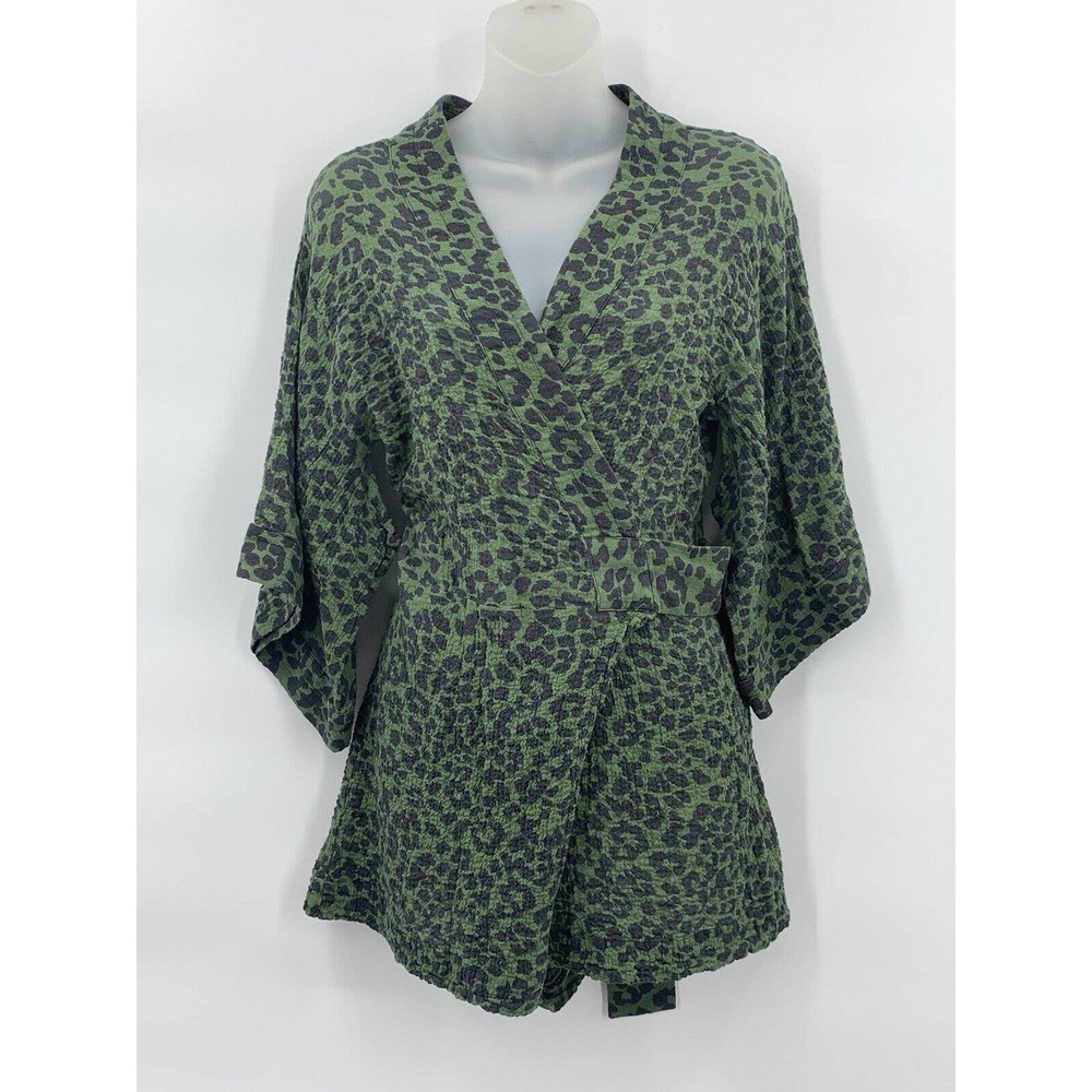 Pin-Up Stars 44 Green True Wrap Romper Made in Italy Short Wide Sleeve Animal